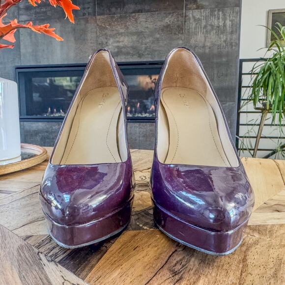 Calvin Klein Emmy Two-Toned Patent Leather Platform Heels in Plum, Women's 8.5W - Picture 8 of 10